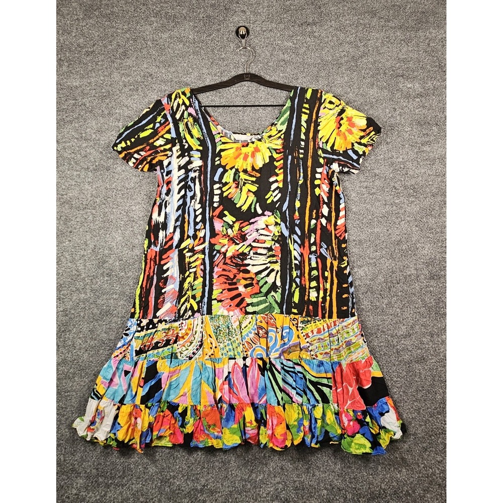 Vintage Jams World XL Hattie Dress Floral Joy Print Hawaii Tiered Short Sleeve